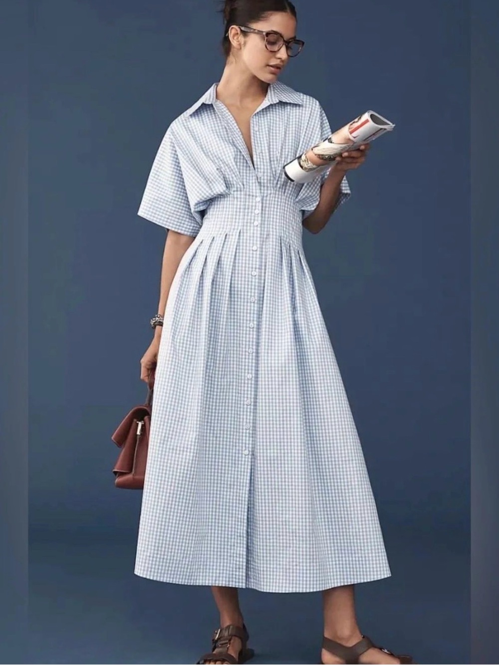 The Tobie Button-Front Pleated Shirt Dress by Exquise